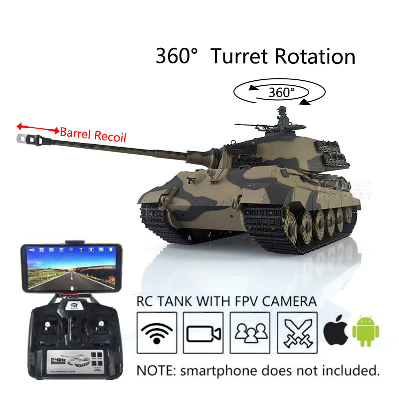 Henglong 1/16 RC Tank 3888A 7.0 Customized King Tiger Assembled FPV Infrared Combat Barrel Recoil Lifting Idle Smoke Metal Road Wheels BB Unit
