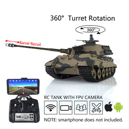 Henglong 1/16 RC Tank 3888A 7.0 Customized King Tiger Assembled FPV Infrared Combat Barrel Recoil Lifting Idle Smoke Metal Road Wheels BB Unit
