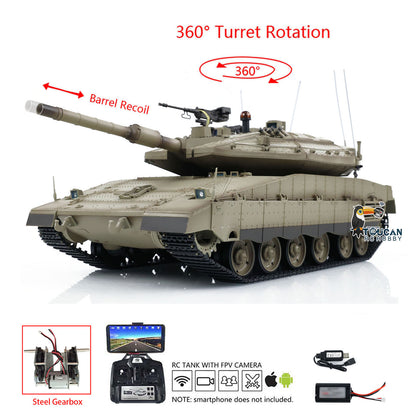 Henglong 1/16 Plastic TK7.0 IDF Merkava MK IV RTR RC Tank 3958 with FPV 360 Degrees Turret Barrel Recoil BB Smoke Steel Gearbox