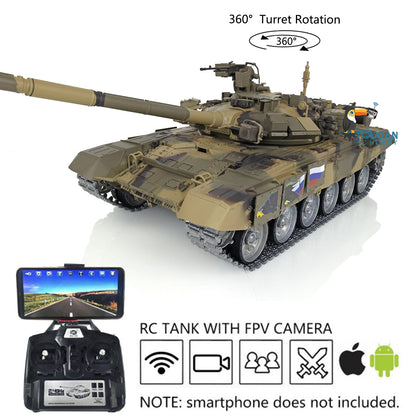Henglong 1/16 7.0 Customized RC Tank 3938 Russian T90 Metal Road Wheels FPV Infrared Combat 360 Degree Turret BB Unit Idle Smoke