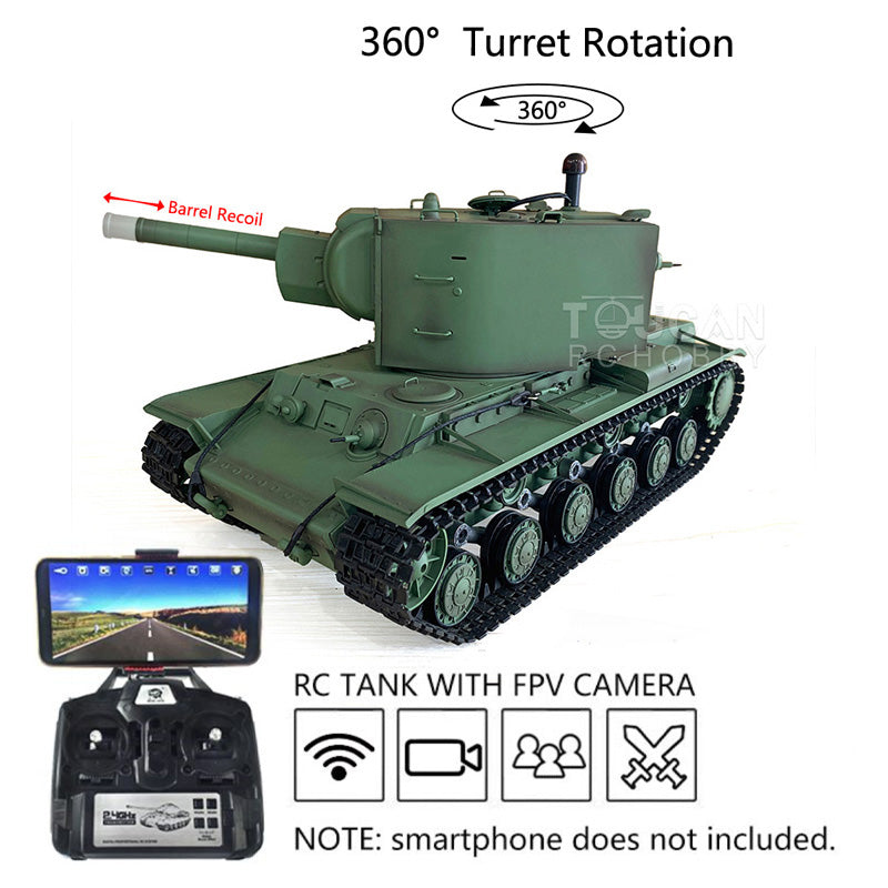 Henglong 1/16 Plastic TK7.0 Soviet KV-2 RTR RC Tank 3949 with FPV 360 Degrees Turret Barrel Recoil BB IR Smoke Steel Gearbox