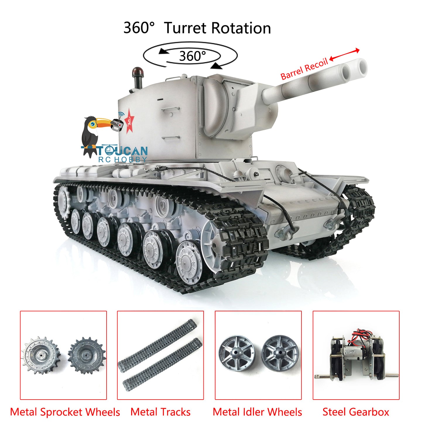 Henglong 1/16 7.0 Upgraded Soviet KV-2 3949 RTR RC Tank Model Barrel Recoil 360 Degree Turret BB IR Smoke Metal Drive Idler Wheels