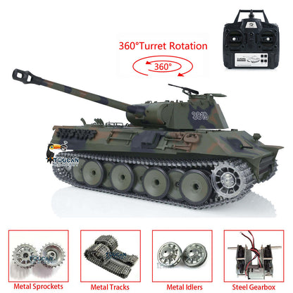 Henglong 1/16 TK7.0 Promotion 3819 German Panther V RTR RC Tank IR BB 360 Degrees Turret Smoke Metal Tracks Sprockets Idlers Wheels Gearbox