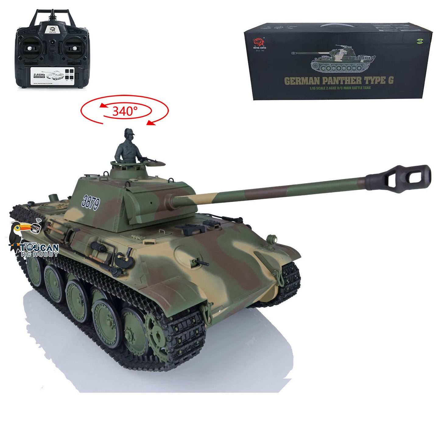 Henglong 1/16 TK7.0 Plastic German Panther G 3879 RTR RC Tank Model with BB Unit Infrared Combat Smoke