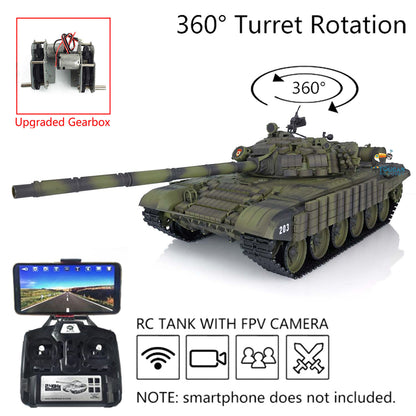 Heng Long 1/16 TK7.0 Plastic Soviet T72 RTR RC Tank 3939 with Steel Gearbox Armor 360 Degree Turret BB Infrared Combat Smoke