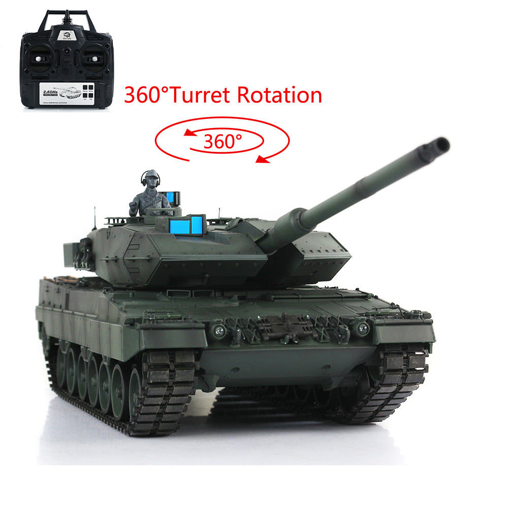 Henglong 1/16 7.0 3889 Leopard2A6 RTR RC Tank Armored Vehicle Model 360 Degree Turret BB Infrared Combat Smoke Metal Barrel