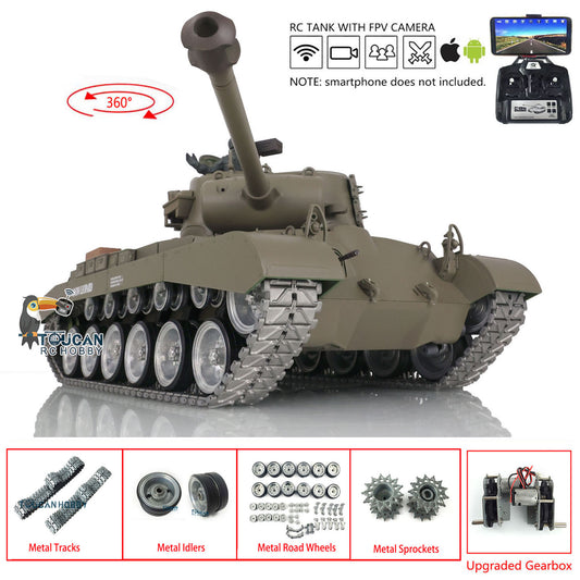 Henglong 1/16 7.0 Customized M26 Pershing 3838 RTR RC Tank FPV BB IR 360 Degree Turret Smoke Metal Tracks Drive Road Idlers Wheels Gearbox
