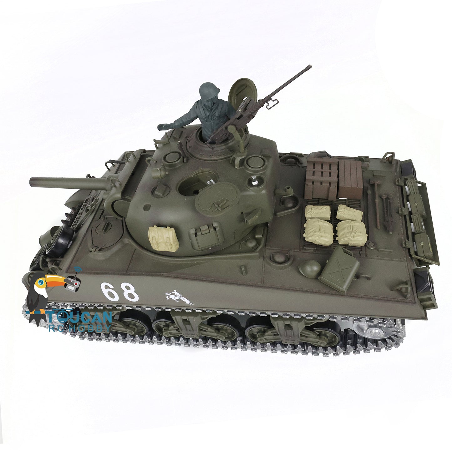 2.4G Henglong 1/16 Scale 7.0 Upgraded M4A3 Sherman RTR Radio Control Tank Model 3898 Metal Tracks Engine Sound BB Shooting Gearbox