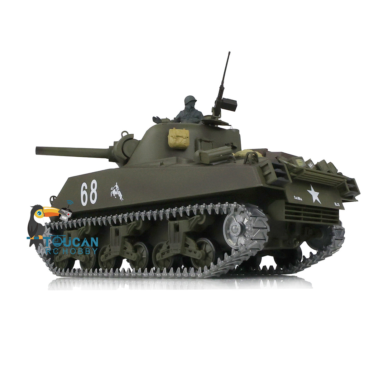 Henglong 1/16 TK7.0 3898 USA M4A3 Sherman RTR RC Tank with Barrel Recoil Smoke 360 Degrees Turret BB IR Metal Tracks Gearbox Drive Idler Wheels