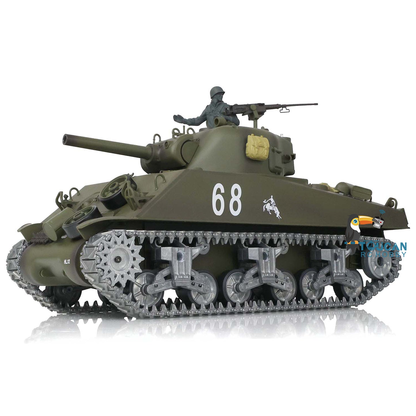 Henglong 1/16 Customized RC Tank 3898 7.0 M4A3 Sherman Metal Tracks Road Wheels Barrel Recoil 360 Degree Turret Infrared Combat Idle Smoke BB Unit