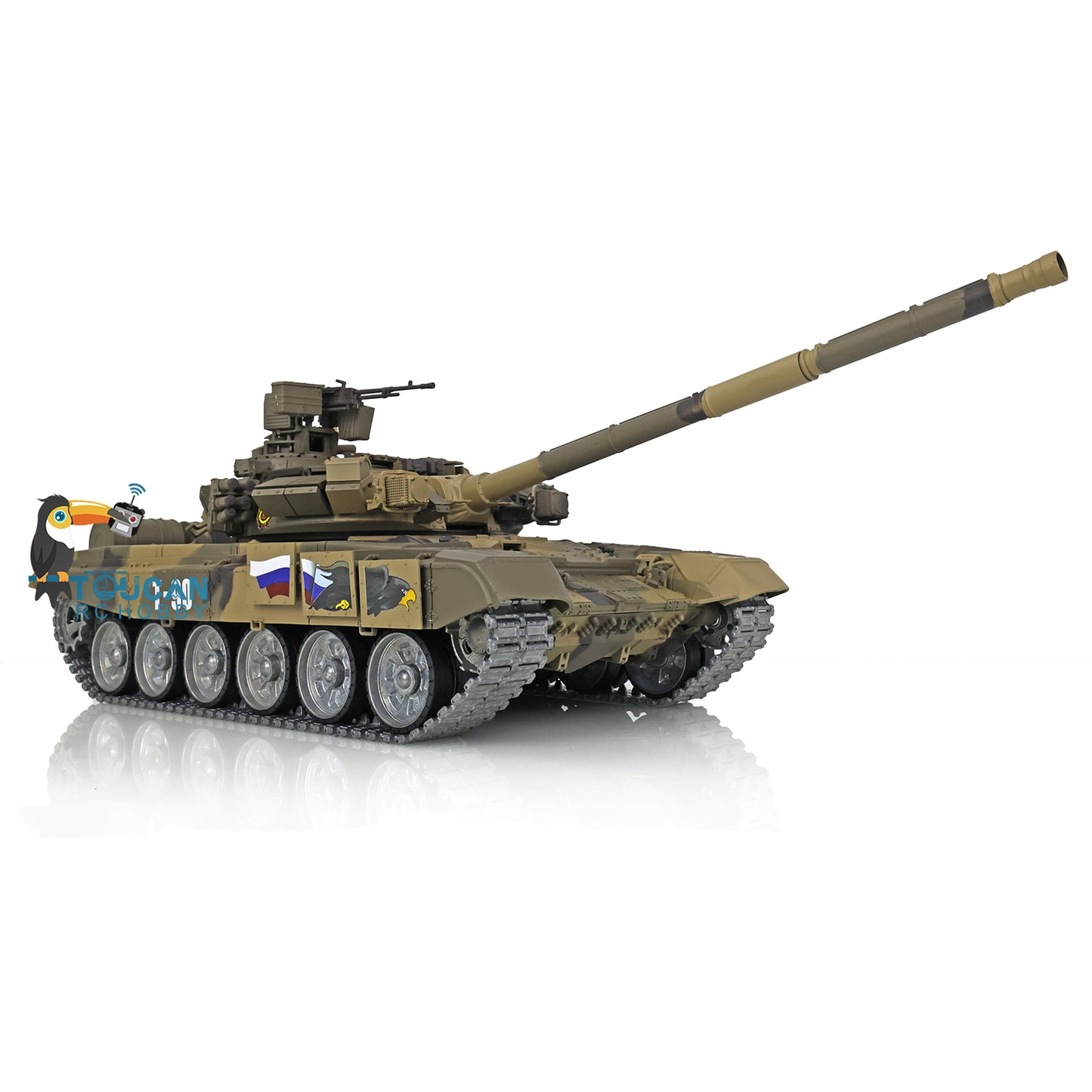 Henglong 1/16 7.0 Customized Russia T90 3938 RTR RC Tank Military Model 360 Degree Turret BB IR Smoke Metal Tracks Road Drive Idler Wheels Gearbox
