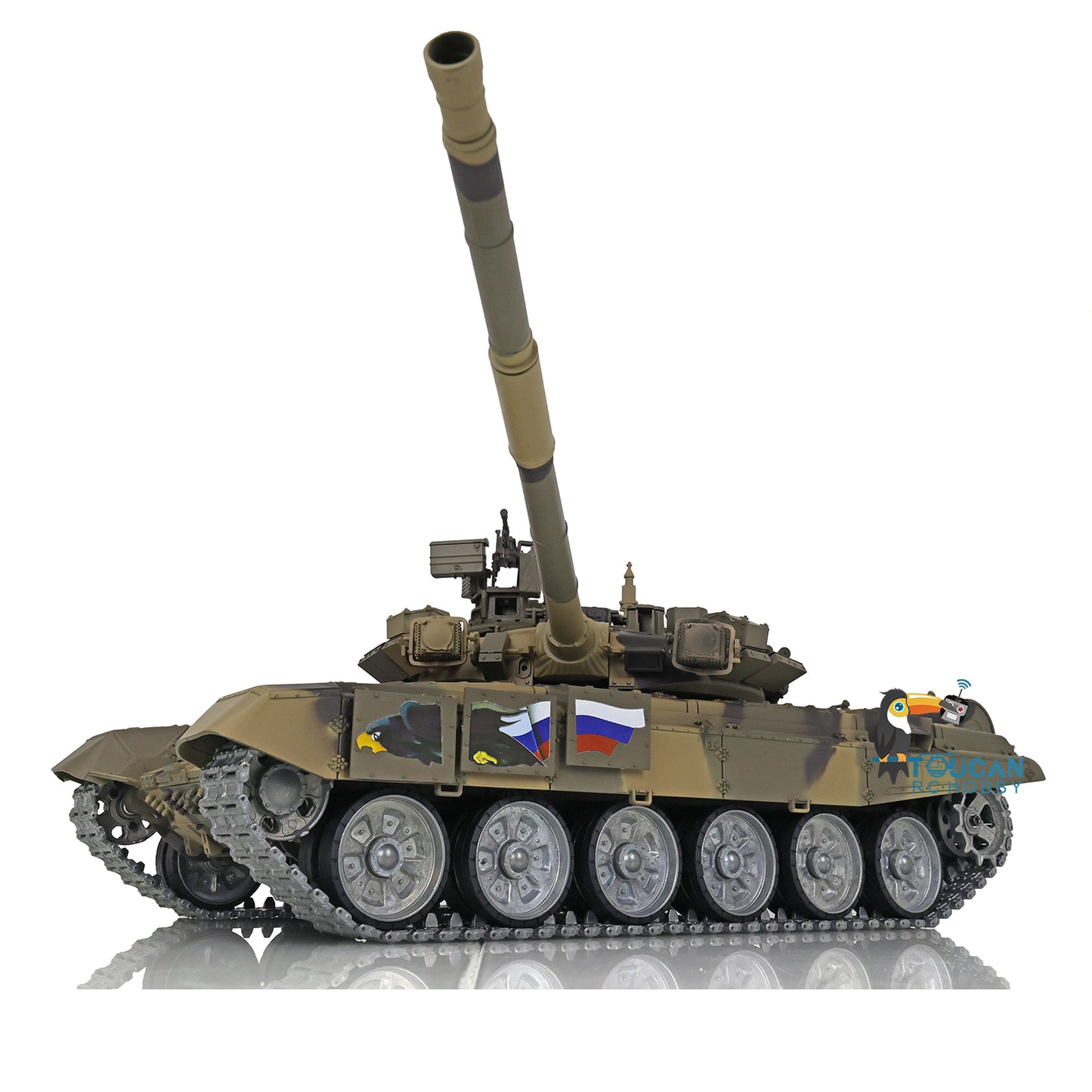 1/16 Henglong 7.0 Russian T90 RC Tank 3938 360 Degree Turret Red Eyes Metal Road Wheels Barrel lifting Idle Smoke Infrared Combating System