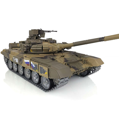 IN Stock Henglong 1/16 7.0 T90 3938 RTR RC Tank 360 Turret Twin-Pin Metal Track Wheels Red Eyes BB IR 360 Degree Turret Smoke Remote Control Military Vehicle