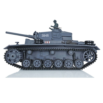Henglong Plastic 1/16 7.0 3848 3849 Panzer III H L RC Tank FPV Steel Driving Gearbox 360 Degree Turret Infrared System BB Smoke Unit Metal Barrel