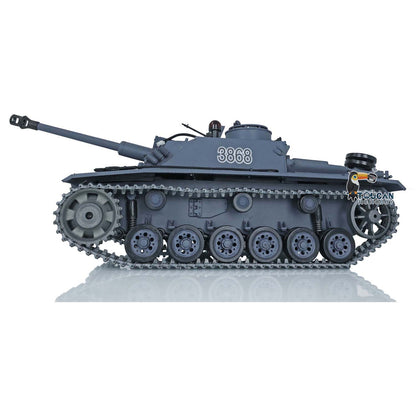 US Stock Henglong 1/16 7.0 3868 PRO German Stug III RTR RC Tank Smoke IR BB 340 Degrees Turret Sound Light Metal Tracks Drive Wheels Model