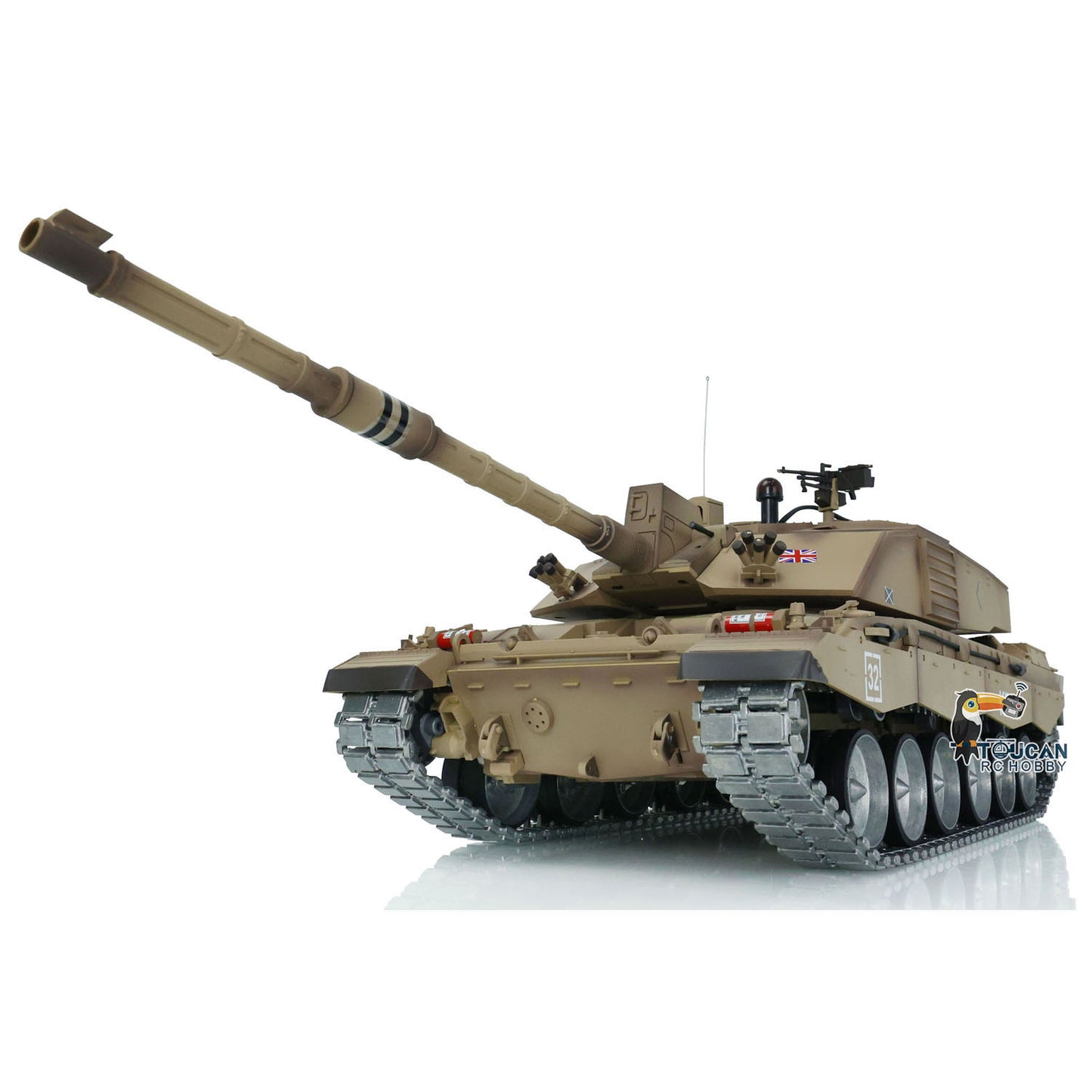 2.4G Henglong 1/16 7.0 Challenger II 3908 RTR RC Tank Military Vehicle BB IR Smoke Sound 360 Degree Turret Metal Tracks Drive Road Idler Wheels