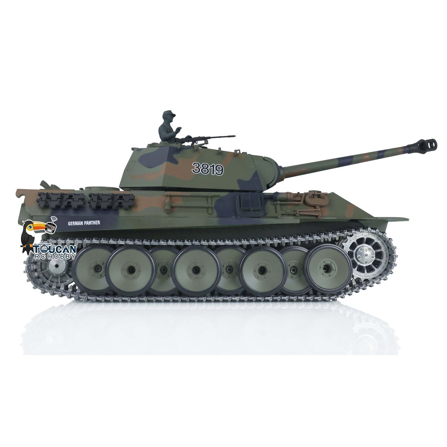 Henglong 1/16 TK7.0 RC Tank Model Panther 3819 w/ FPV 360 Degrees Rotating Turret Metal Tracks Road Wheels Engine Sound Smoking