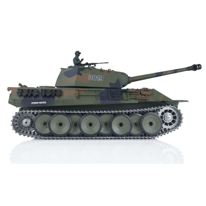 Henglong 1/16 7.0 Upgraded Metal 3819 German Panther V RC Tank IR BB 360 Degree Turret Smoke Metal Tracks Drive Idler Wheels Gearbox