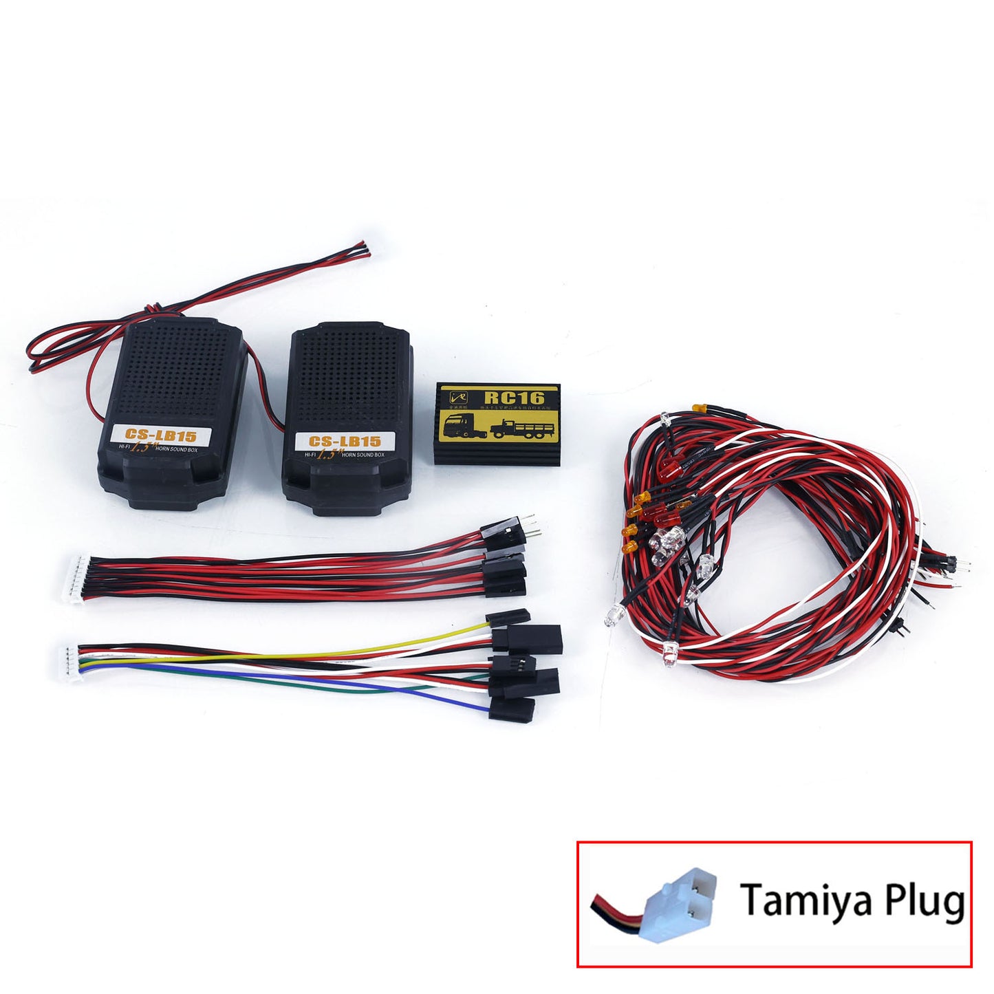 CS RC16 LED Light Sound System Set 2PCS 1.5 Inches Speakers for 1/14 RC Tractor Trucks Crawler Off-road Vehicle DIY Parts