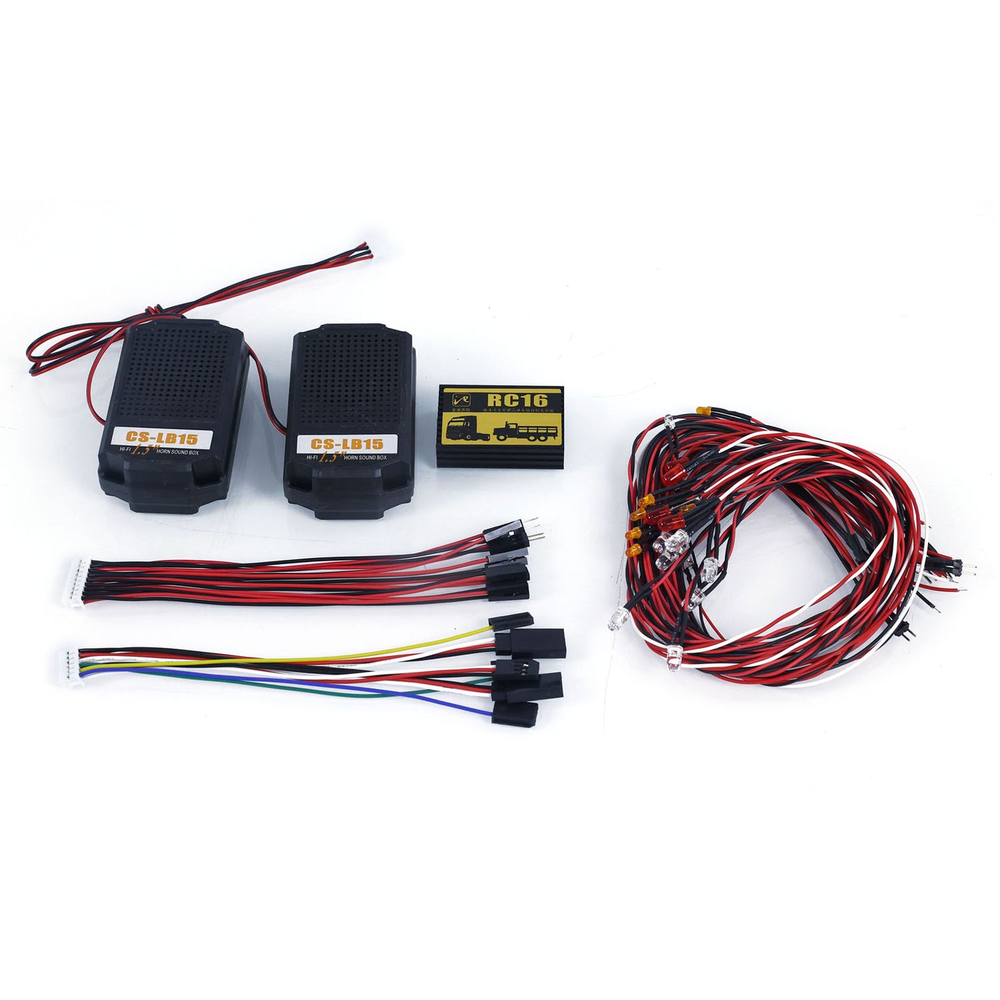 CS RC16 LED Light Sound System Set 2PCS 1.5 Inches Speakers for 1/14 RC Tractor Trucks Crawler Off-road Vehicle DIY Parts