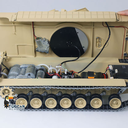 TOUCAN 1/16 Metal RC Tank M1A2 Abrams IR Dual Current Driving Gearbox Barrel Recoil Elevation 360 Turret Rotation Smoke RTR Electric Periscope