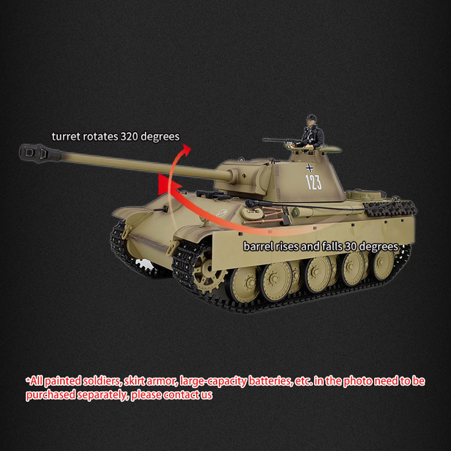 Henglong RTR 1/16 7.0 RC Tank German Panther G 3879 Steel Gearbox BB IR Barrel Recoil 2.4G Radio 1800MAH Battery 320 Degree Turret Rotation