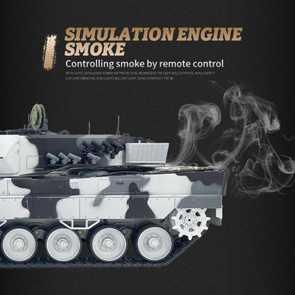 2.4G Henglong 1/16 7.0 Leopard2A6 RC Tank 3889 Metal Gearbox Suspension Bars BB IR Barrel Recoil Sound Smoking Light Battery