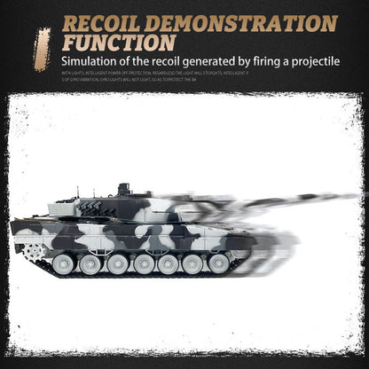 2.4G Henglong 1/16 7.0 Leopard2A6 RC Tank 3889 Metal Gearbox Suspension Bars BB IR Barrel Recoil Sound Smoking Light Battery