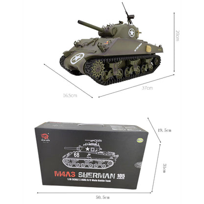 Plastic Henglong 1/16 7.0 RC Tank M4A3 Sherman 3898 320 Degree Turret Rotation Barrel Recoil BB IR Smoking Steel Gearbox Battery 2.4G Radio