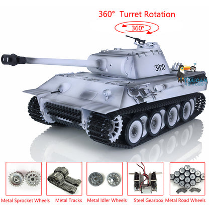 Henglong 1/16 Snow 7.0 Customized Panther RTR RC Tank 3819 Metal Tracks Wheels 360 Degree Turret Rotation Infrared Combating System