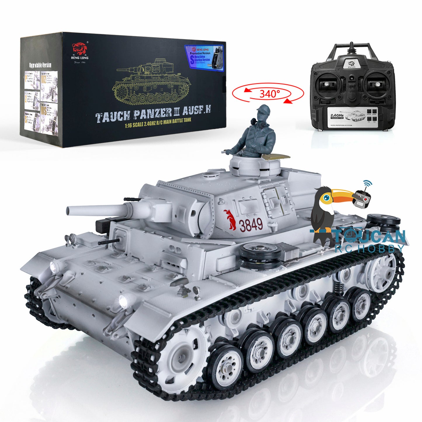 2.4G Henglong 1/16 Snow 7.0 Plastic German Panzer III H RTR RC Tank Model 3849 Metal Barrel Radio Control Vehicle Infrared Combating System