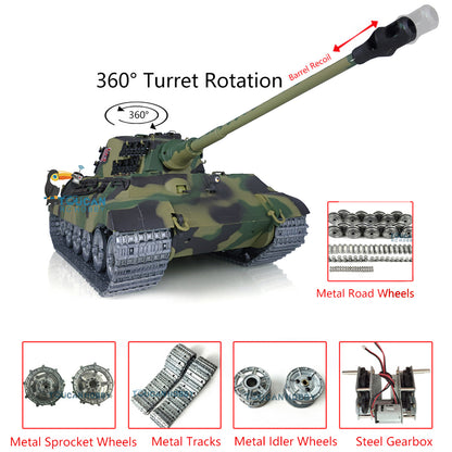 Henglong 1/16 7.0 Customized 3888A King Tiger RTR RC Tank Barrel Recoil 360 Degree Turret BB IR