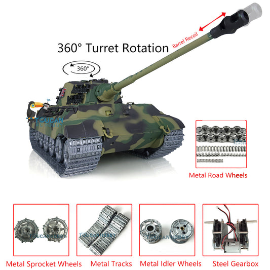 Henglong 1/16 7.0 Customized 3888A King Tiger RTR RC Tank Barrel Recoil 360 Degree Turret BB IR