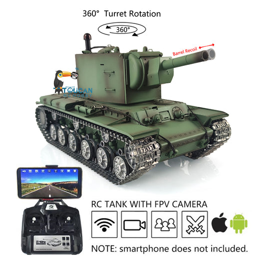 Henglong 3949 1/16 7.0 Customized Soviet KV-2 Gigant RTR RC Tank BB IR 360 Degree Turret Barrel Recoil Metal Track Wheels FPV Remote Control Military Vehicle