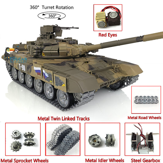 IN Stock Henglong 1/16 TK7.0 Profession Russian T90 3938 RTR RC Tank 360 Degrees Turret Red Eyes Smoke BB IR Metal Track Sprockets Idlers Road Wheels
