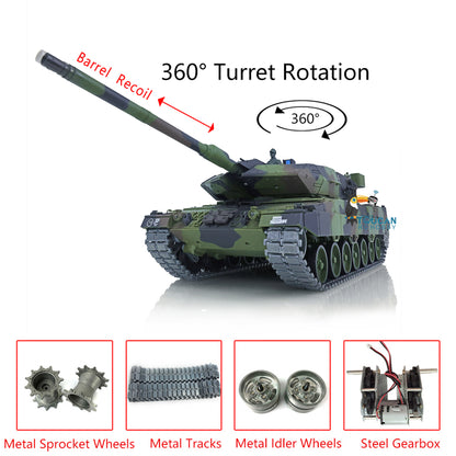 2.4G Henglong 1/16 7.0 Upgrade FPV Leopard2A6 RC Tank 3889 360 Degree Barrel Recoil BB Unit Metal Tracks Sprocket Wheels