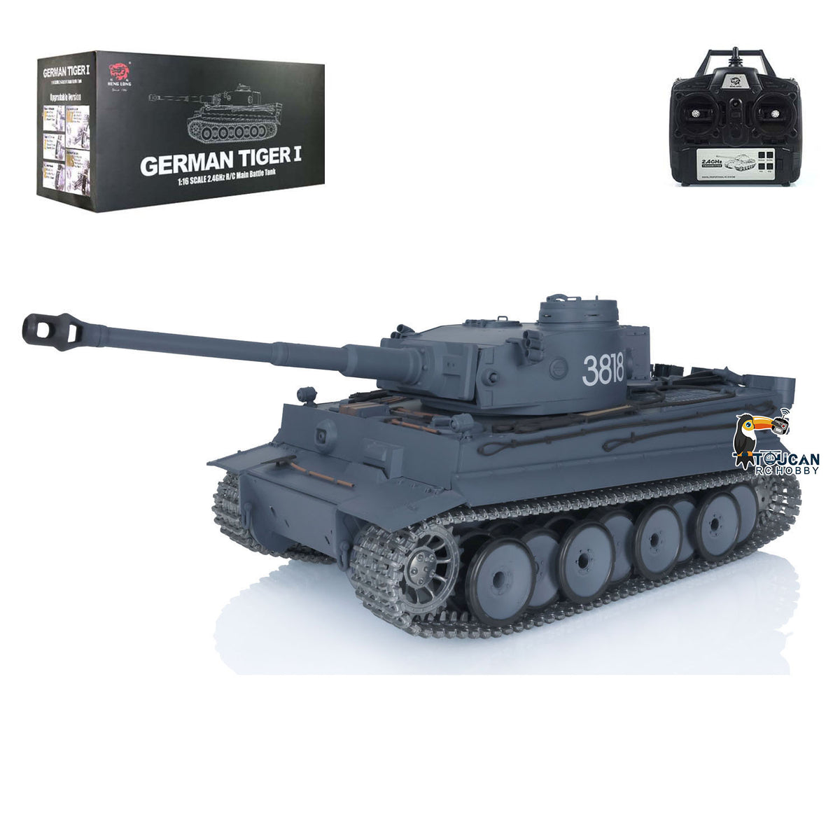 Henglong 1/16 7.0 Upgraded Metal 3818 German Tiger I RTR RC Tank Metal Drive Wheels Infrared Combat