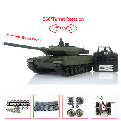 Henglong 1/16 7.0 Leopard2A6 RTR RC Tank Remote Control Military Model 3889 IR BB Smoke Barrel Recoil 360 Degree Turret Metal Tracks Wheels Gearbox