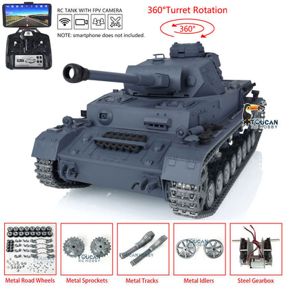Henglong 1/16 7.0 FPV Customized Panzer IV F2/Panzer IV F RTR RC Tank 3859 Metal Track Driving Wheel 360 Degree Turret Rotation Infrared Combating System