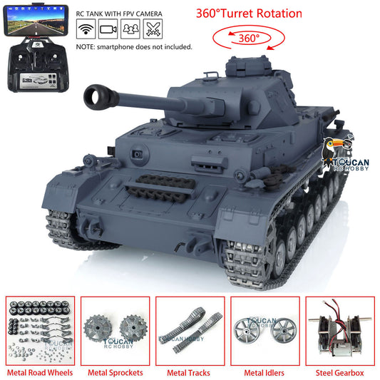 Henglong 1/16 7.0 FPV Customized Panzer IV F2/Panzer IV F RTR RC Tank 3859 Metal Track Driving Wheel 360 Degree Turret Rotation Infrared Combating System