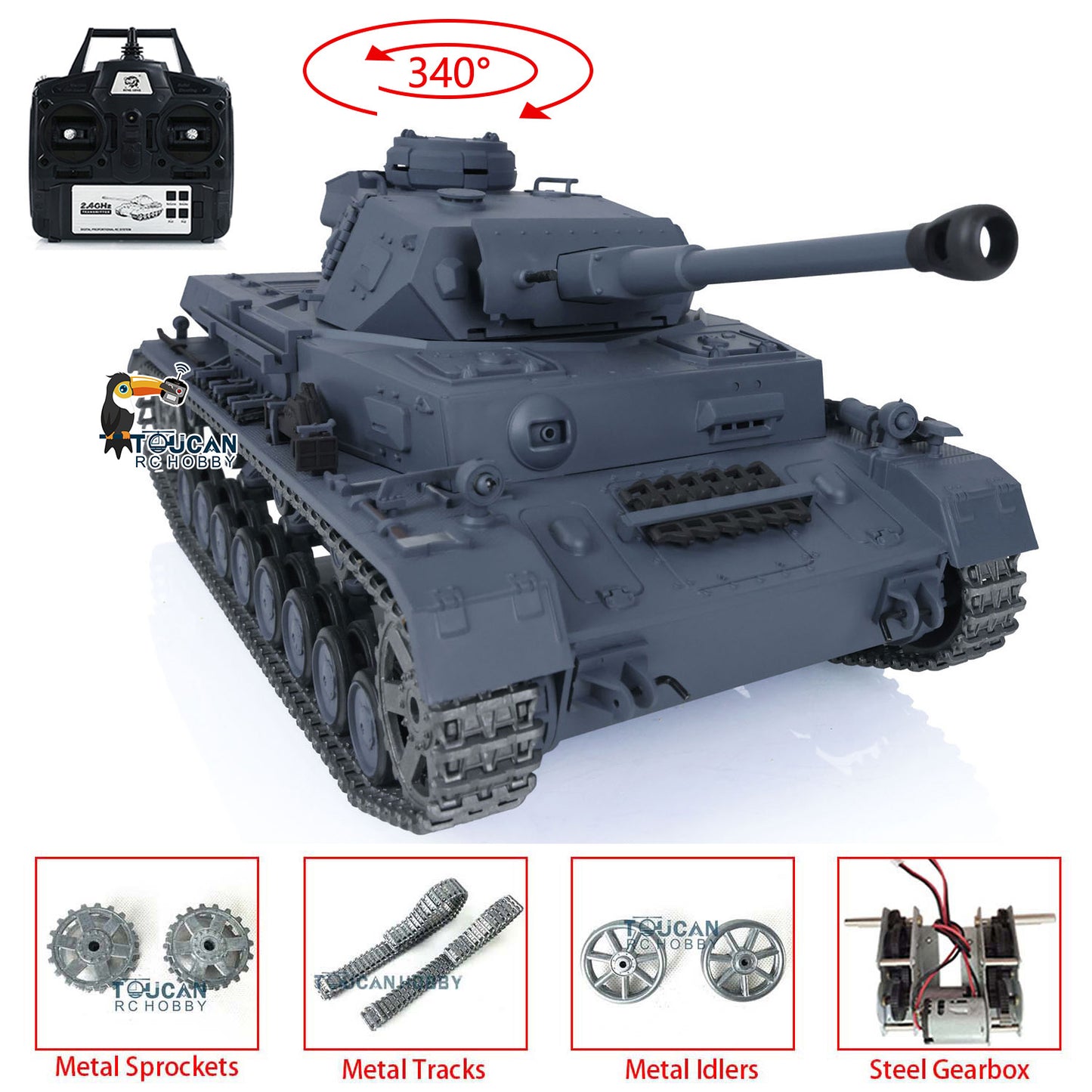 2.4G Henglong 1/16 Snow 7.0 Upgraded Panzer IV F2 RTR RC Tank 3859 Metal Tracks Sprocket Wheels Barrel Infrared Combating System