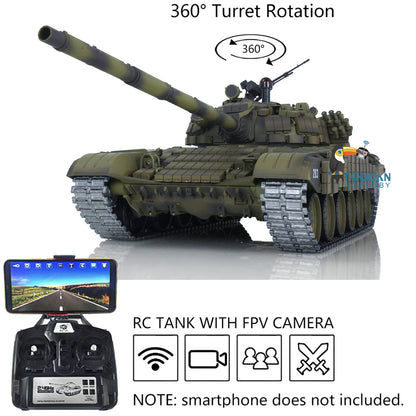 Henglong 1/16 TK7.0 Promotion Metal Russian T72 3939 RTR RC Tank with Armor FPV 360 Degrees Turret BB IR Smoke Metal Sprockets Wheels Tracks Steel Gearbox