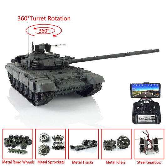 IN Stock Henglong 1/16 7.0 Russian T90 3938 RTR RC Tank Model FPV 360 Degrees Turret BB IR Metal Tracks Road Drive Idler Wheels