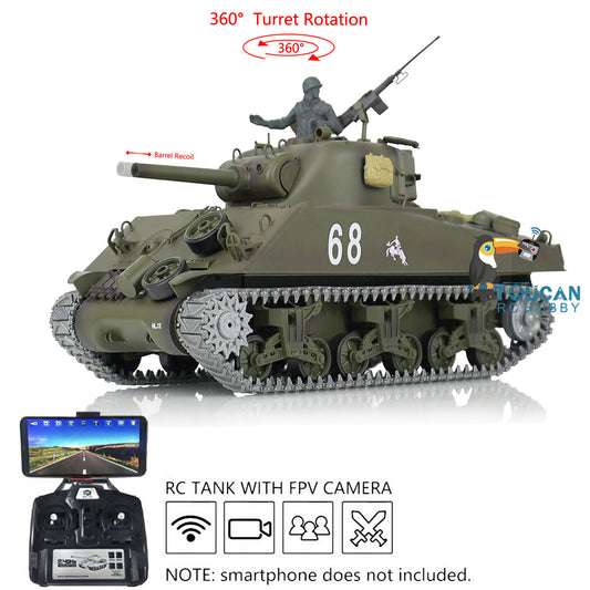 Henglong 1/16 TK7.0 USA M4A3 Sherman 3898 RTR RC Tank FPV Barrel Recoil 360 Degrees Turret BB IR Smoke Metal Tracks Sprockets Idlers Wheels