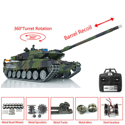 Henglong 1/16 TK7.0 Leopard2A6 RTR RC Tank 3889 with Barrel Recoil BB IR Smoke Metal Single Rubber Tracks Gearbox Sprockets Idlers Road Wheels