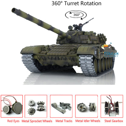 Henglong 1/16 TK7.0 Russia T72 RTR RC Tank 3939 with Red Eyes Armor 360 Degrees Turret BB IR Smoke Metal Tracks Gearbox Sprockets Idlers Wheels