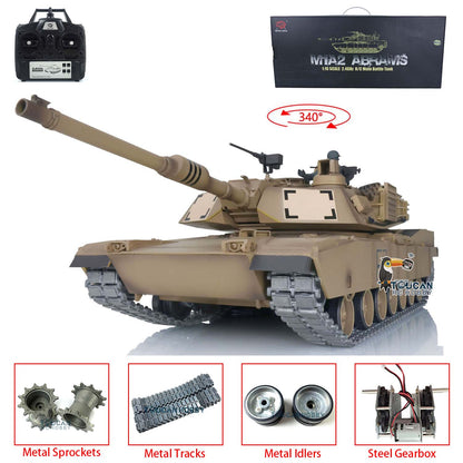 US Stock 2.4Ghz Henglong 1/16 TK7.0 Upgraded M1A2 Abrams RTR RC Tank Model 3918 340 Degrees Turret Metal Tracks Gearbox Barrel Idler Sprocket Wheels