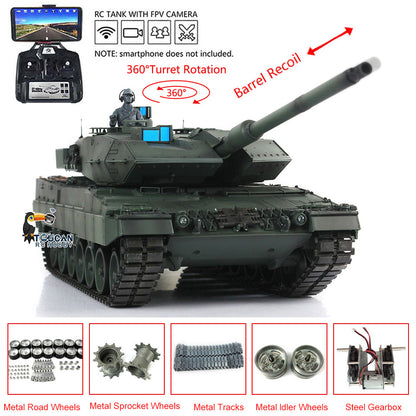1/16 Henglong 7.0 RC Tank 3889 Leopard2A6 Assembled Metal Tracks Road Wheels FPV Barrel Recoil Infrared Combat Idle Smoke 360 Degree Turret Rotate BB Unit