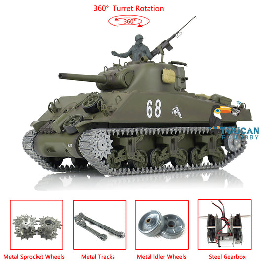 Henglong 1/16 TK7.0 Upgraded M4A3 Sherman Remote Control Tank 3898 W/ 360 Degrees Rotating Turret Metal Tracks Idler Sprocket Wheel