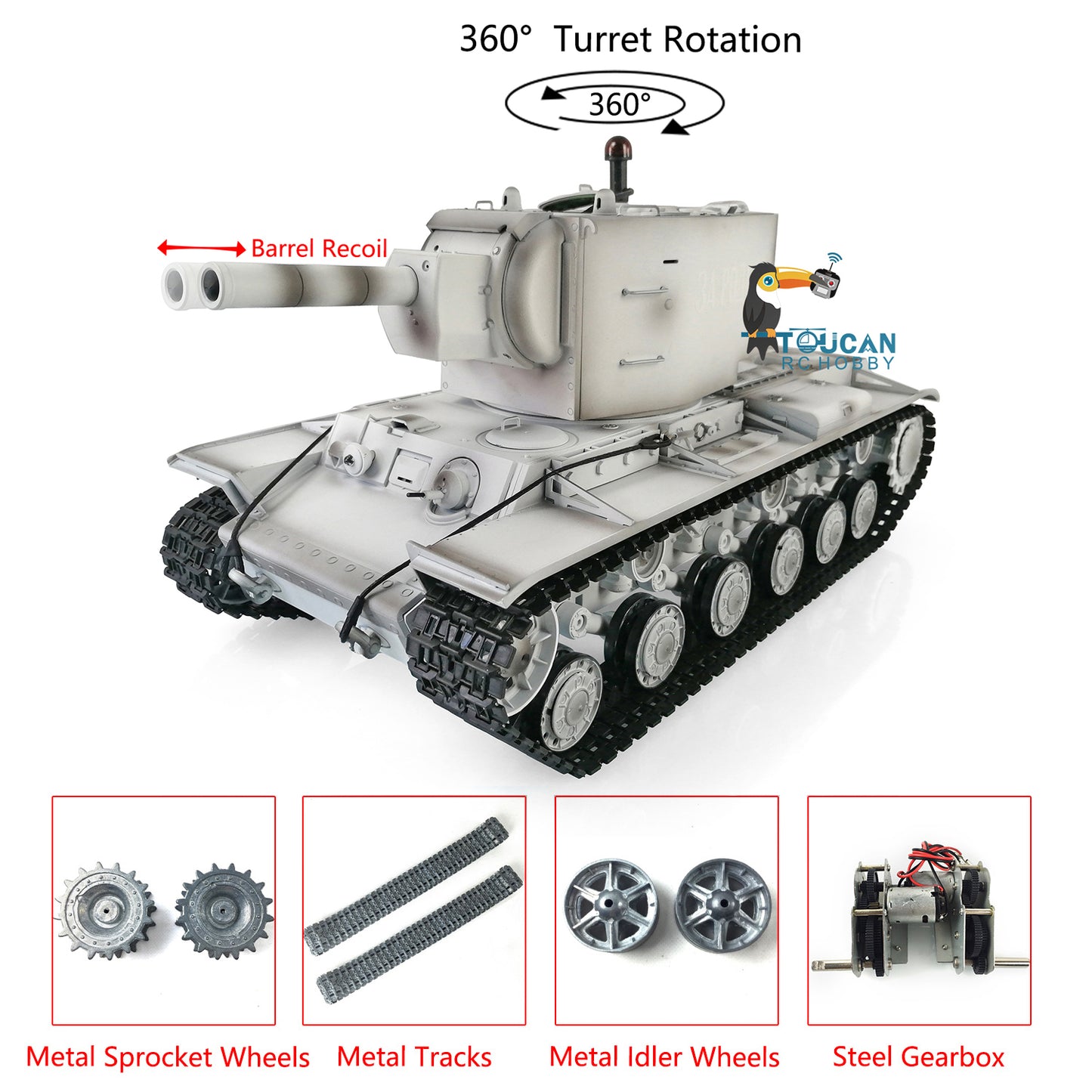 Henglong 1/16 7.0 Upgraded Soviet KV-2 3949 RTR RC Tank Model Barrel Recoil 360 Degree Turret BB IR Smoke Metal Drive Idler Wheels